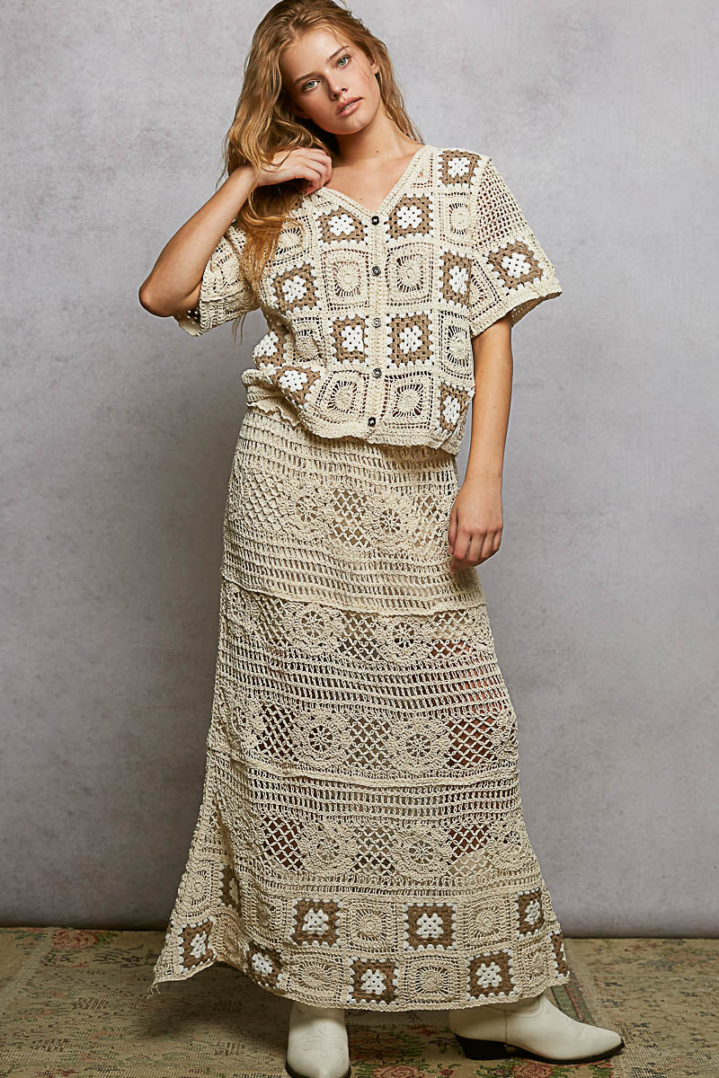 POL Floral Crochet Ruffled Waistband Maxi Skirt with Granny Square Weave 72034422-3467-4620-9d71-2f77381afcba-Max