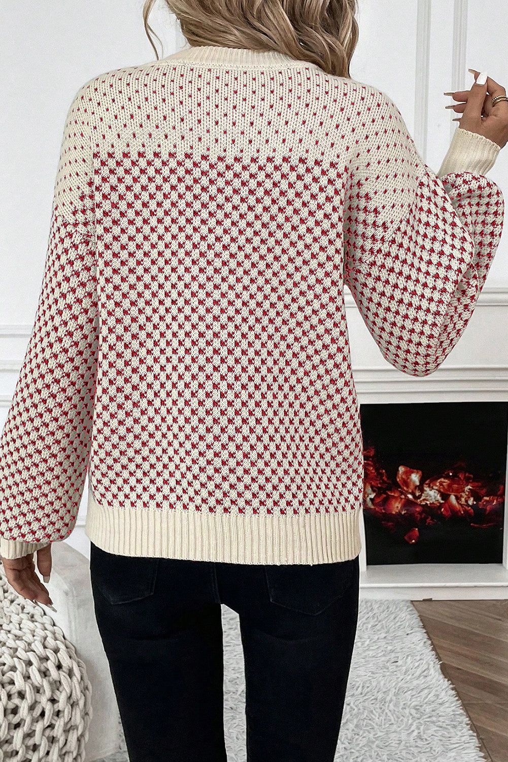 Red Colorblock Bishop Sleeve Knit Sweater 7209474cde5c1f16