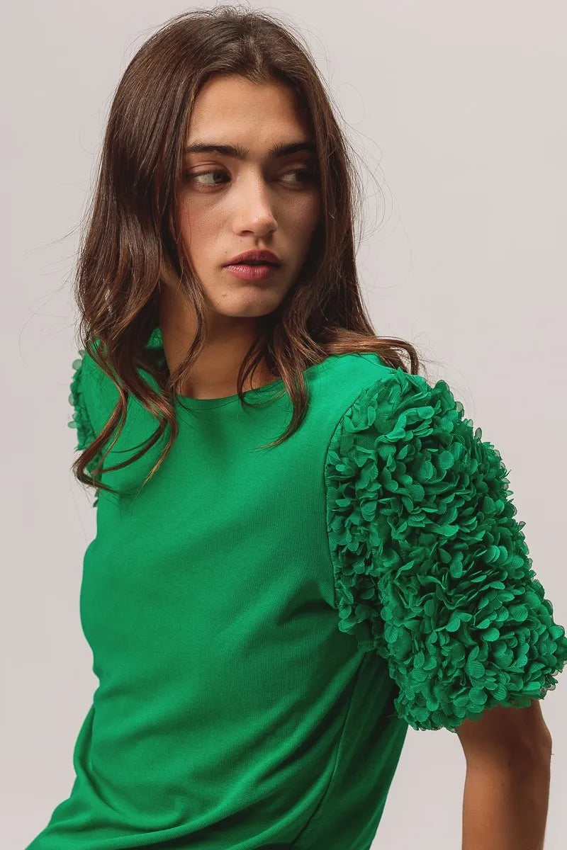 BiBi Short Mesh Flower Sleeve Knit Top 720ebc255bf34bcfac09360b66527ec3-Max-Origin
