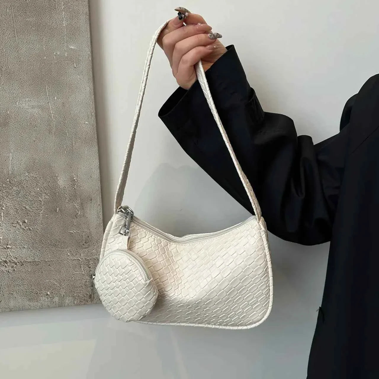 Textured Shoulder Bag with Pouch White onesize 721accdfbc12448c81151169db3b6eb4-Max-Origin