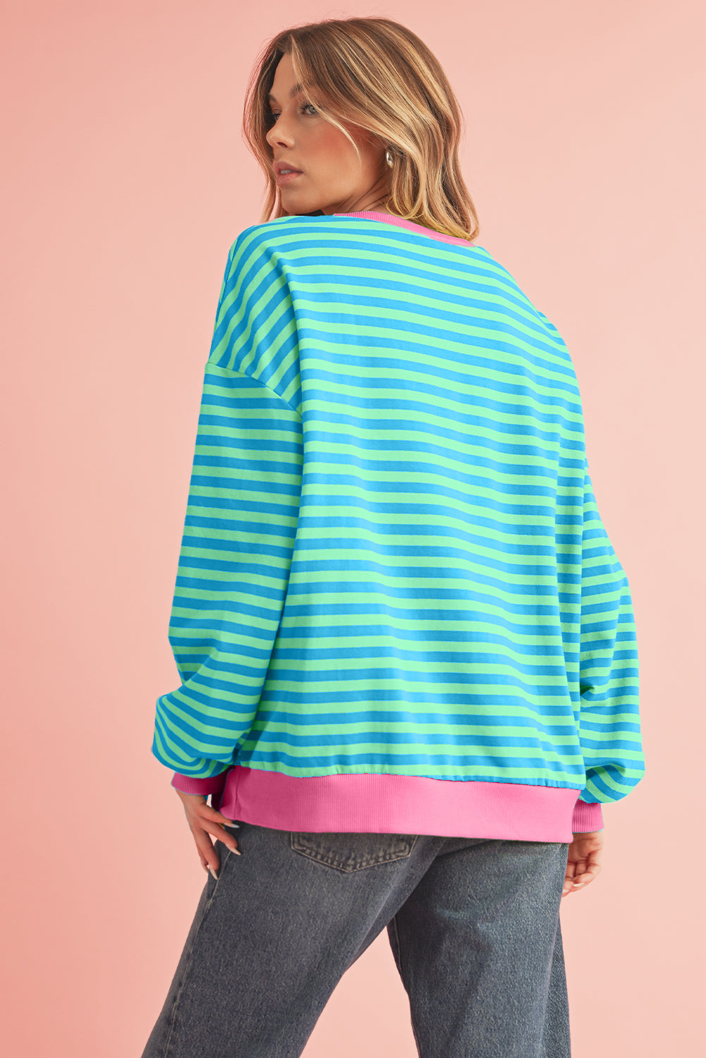 Black Stripe Contrast Edge Cross Seam Oversized Sweatshirt 721b72bc34e44176