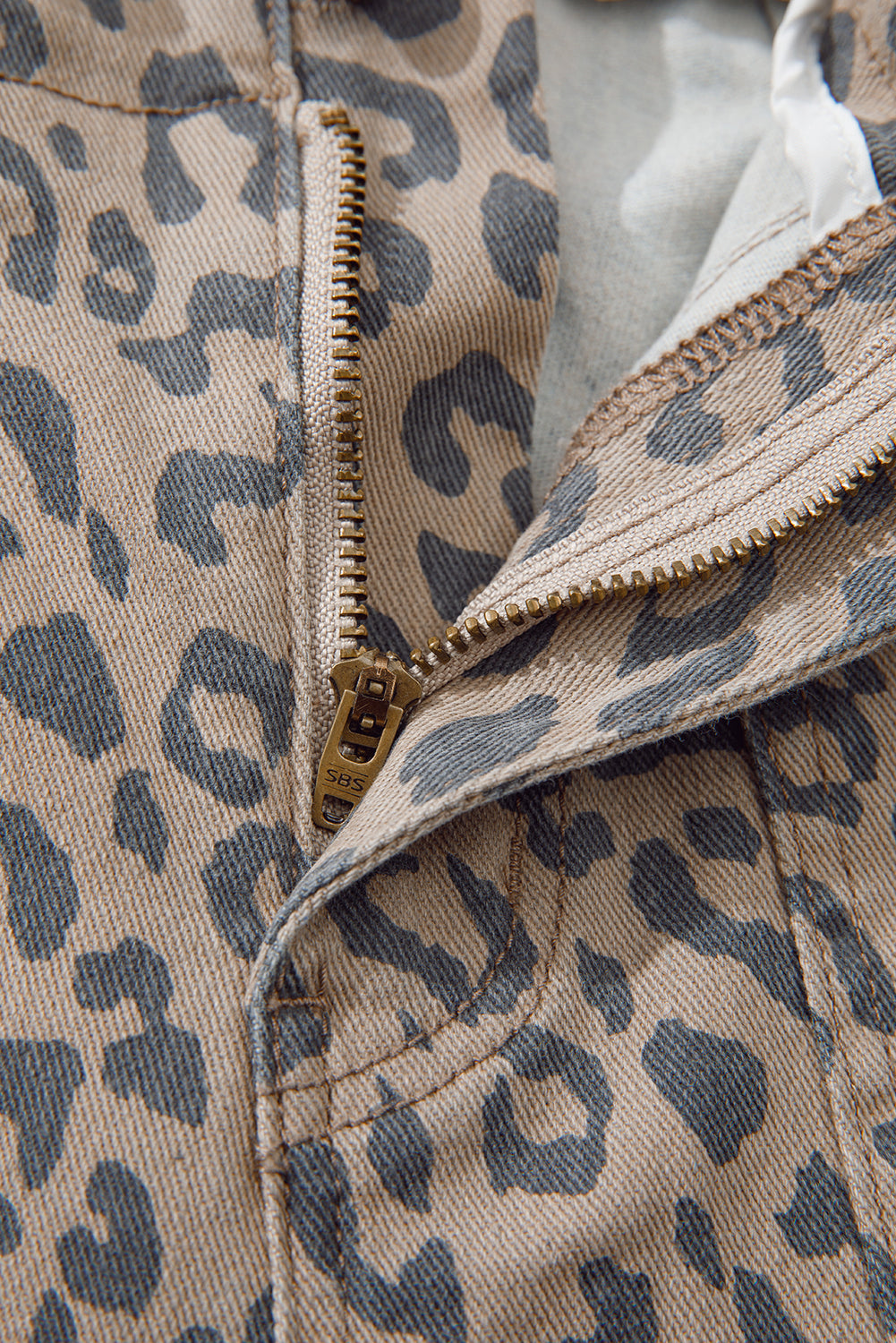 Khaki Leopard Print Drawstring Waist Pocketed Wide Leg Jeans 721bda635b0f5bb0