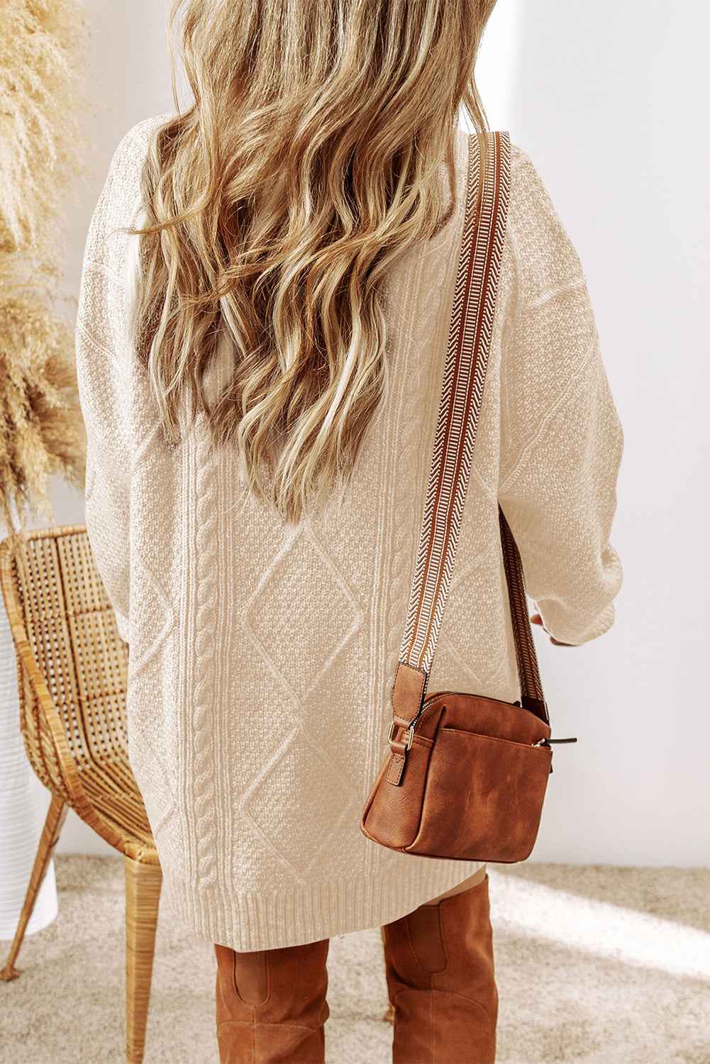 Oatmeal Cable Knit Drop Shoulder Loose Fit Sweater Dress 721ca434630ec038