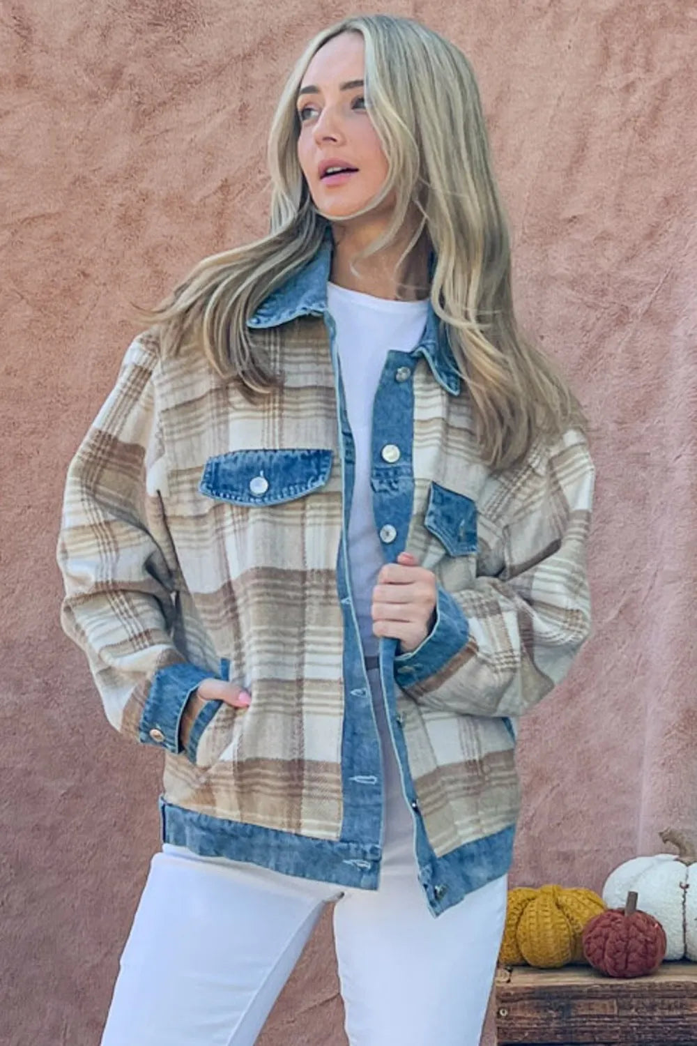 And The Why Full Size Washed Denim Detail Brushed Plaid Jacket Multi 721cf612-7ca1-4e74-ba00-a2d8f84989da-Max