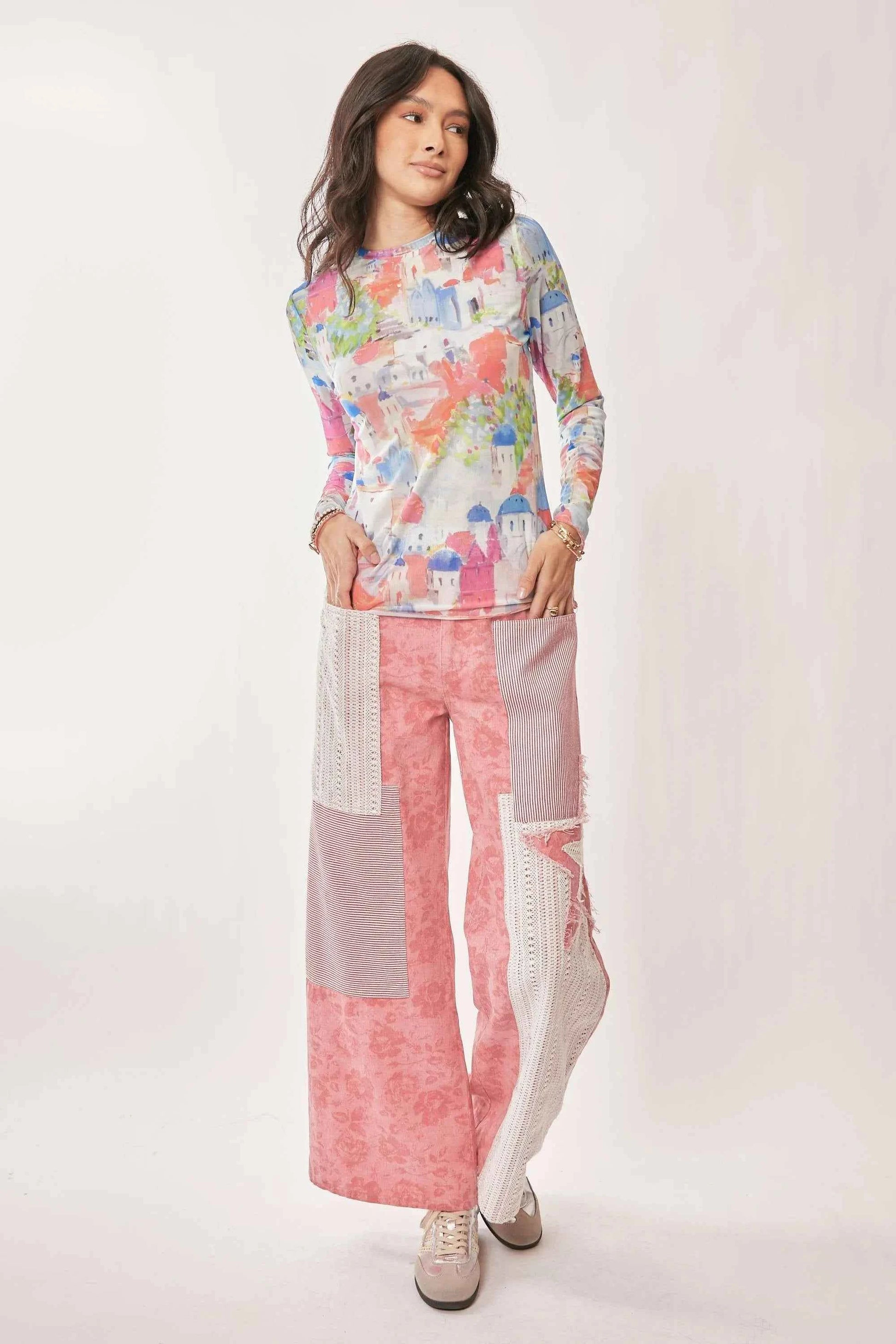 Davi & Dani Multi Printed Mesh Round Neck Long Sleeve Top 7220f30733a64c30ba9f02e744dc9248-Max-Origin