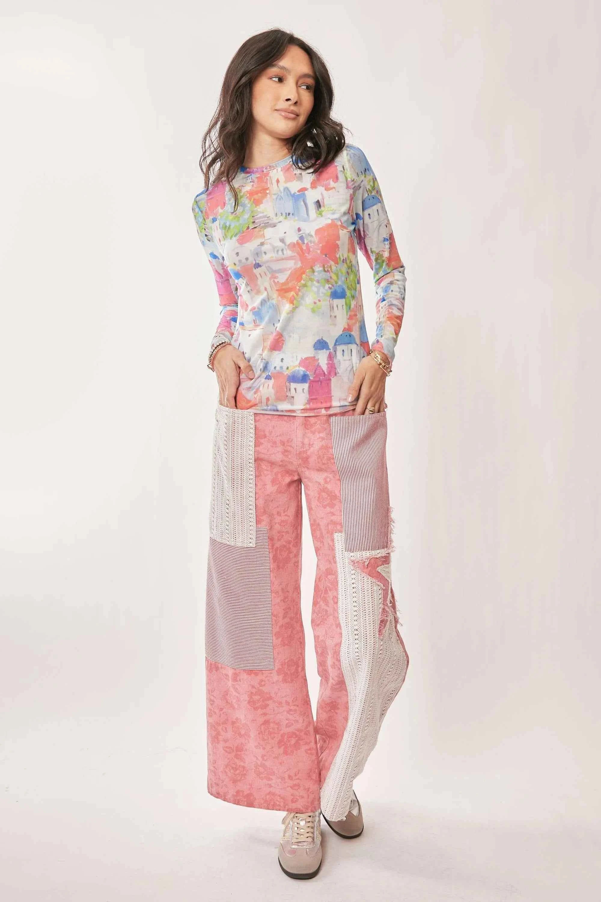 Davi & Dani Multi Printed Mesh Round Neck Long Sleeve Top 7220f30733a64c30ba9f02e744dc9248-Max-Origin