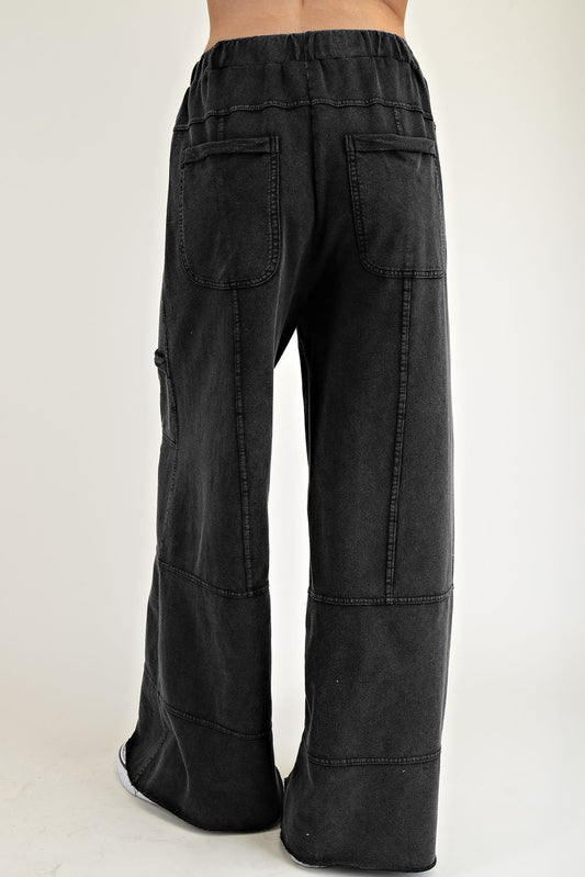 Black Mineral Wash Exposed Seam Wide Leg Cargo Pants 722235a22a64303e