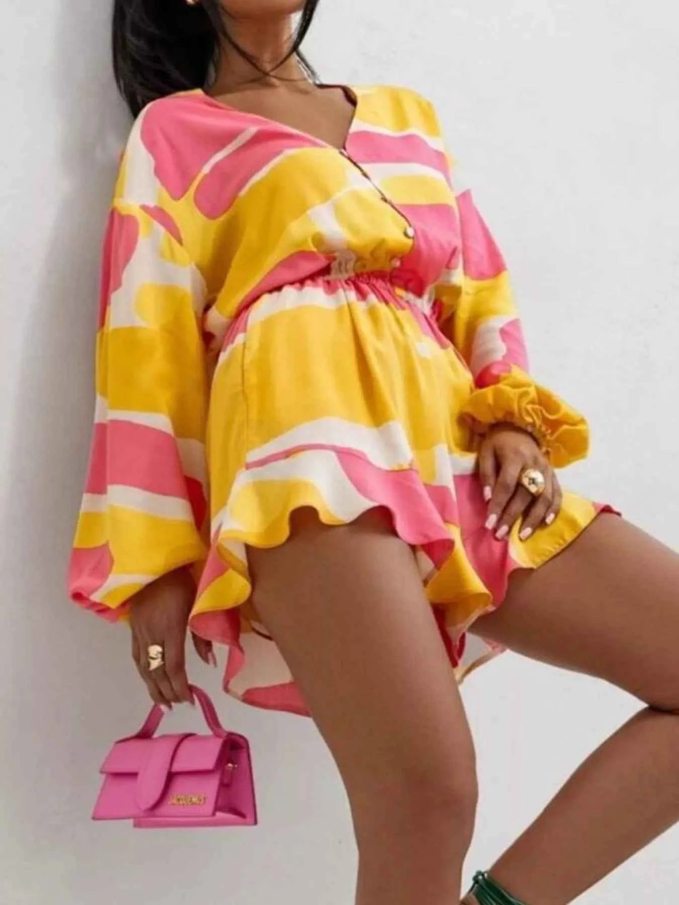 Floral V-Neck Long Sleeve Romper with Elastic Waist 72233065-2f05-4d6e-8a61-843e2b60a0e2-Max-Origin