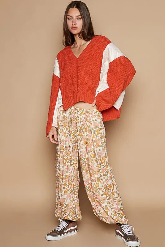 POL Cable Knit Quilting Patch V-Neck Contrast Sweater 72262e93-58aa-4d32-882e-44aeb540cca5-Max