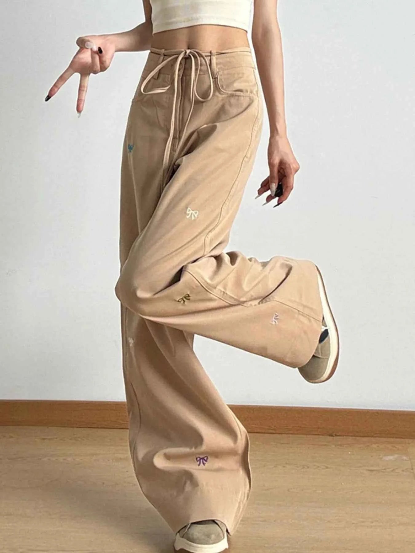 Bow Embroidered Wide Leg Drawstring Casual Pants 7233e8c3-0c8b-451e-9f02-a00ca350728a-Max-Origin
