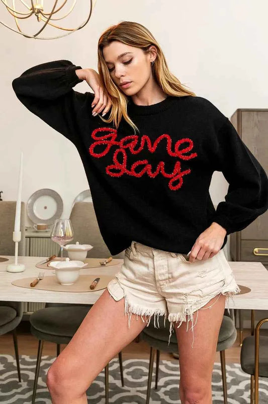 Game Day Metallic Letter Sweater 72460b13af7347b9b86dd37e1bae7c64-Max-Origin