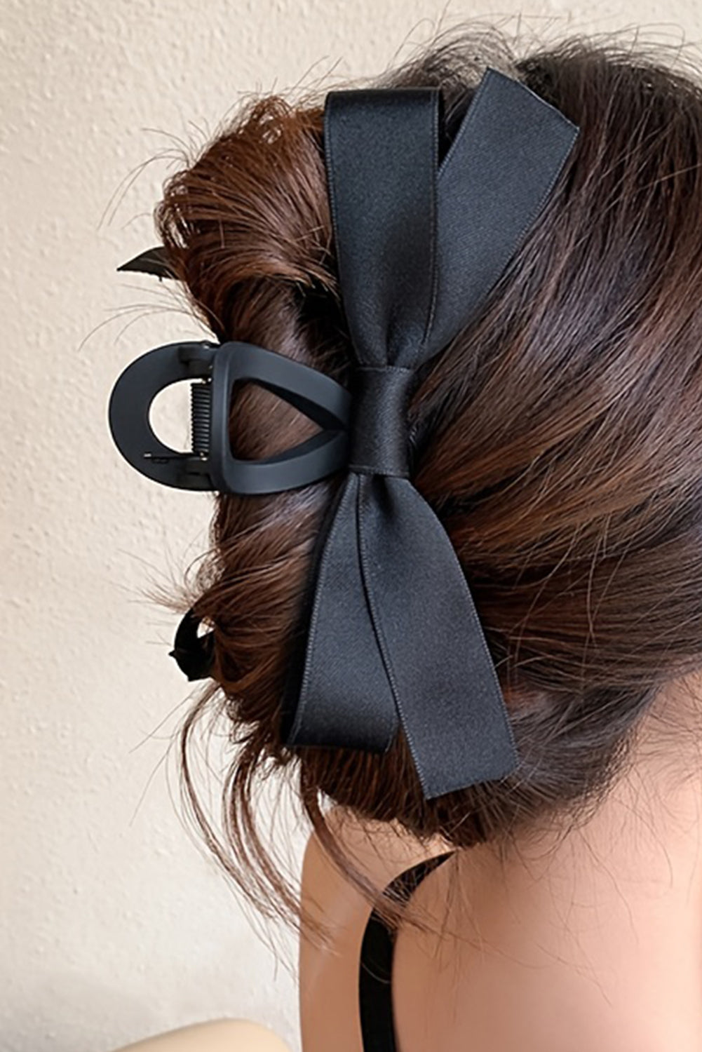 Light French Beige Solid Color Ribbon Bow Decor Hair Clip Black ONE SIZE plastic 725761158ba5e93f