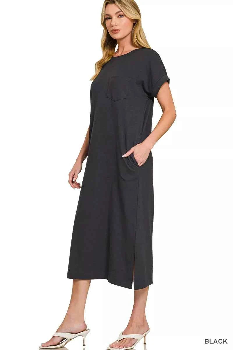 Zenana Round Neck Short Sleeve Midi Dress 72587ee064e1483897be718485b407dc-Max-Origin
