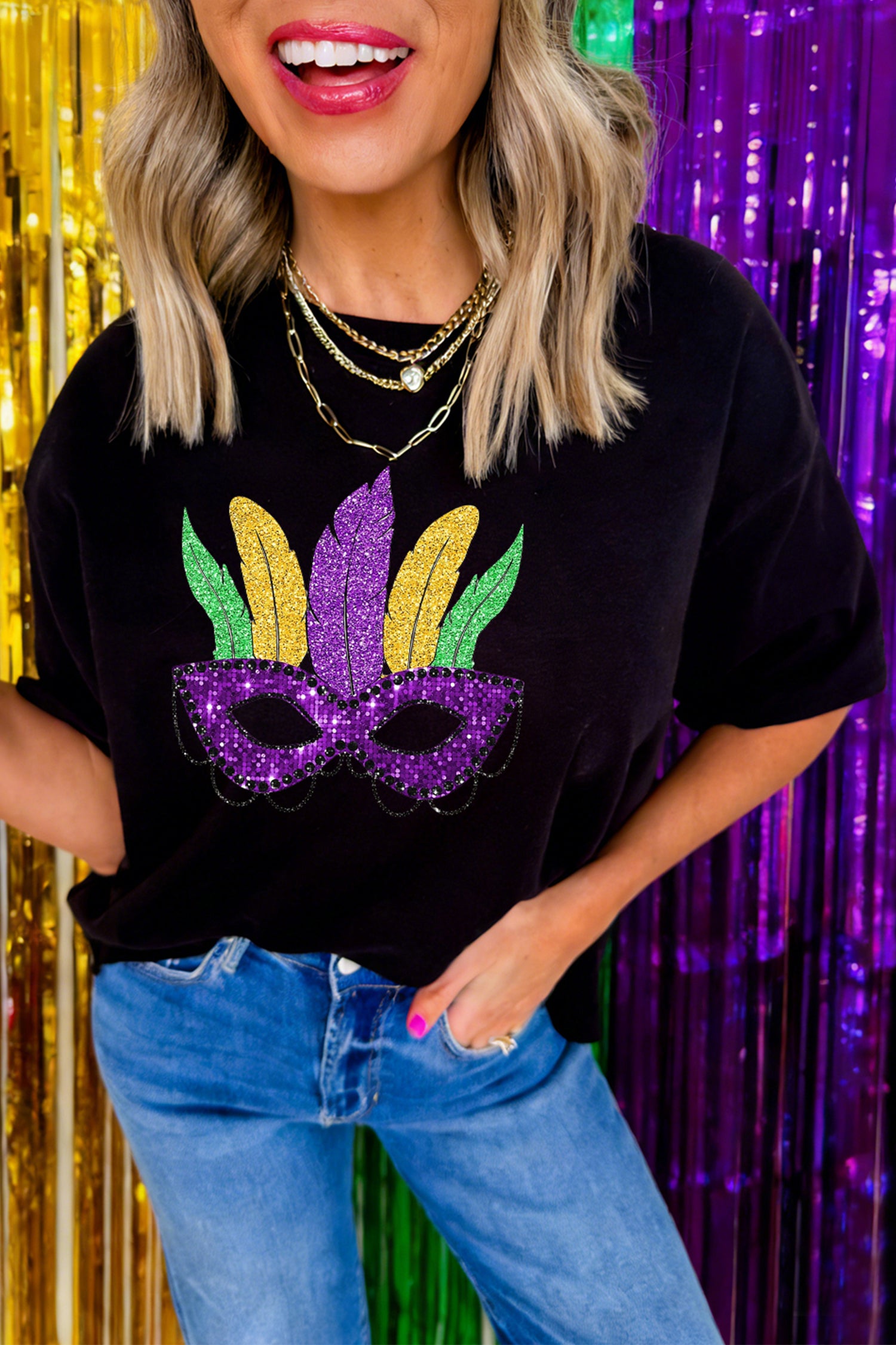 Black Glitter Mardi Gras Mask Graphic T Shirt 7258c2c16db8a6fa