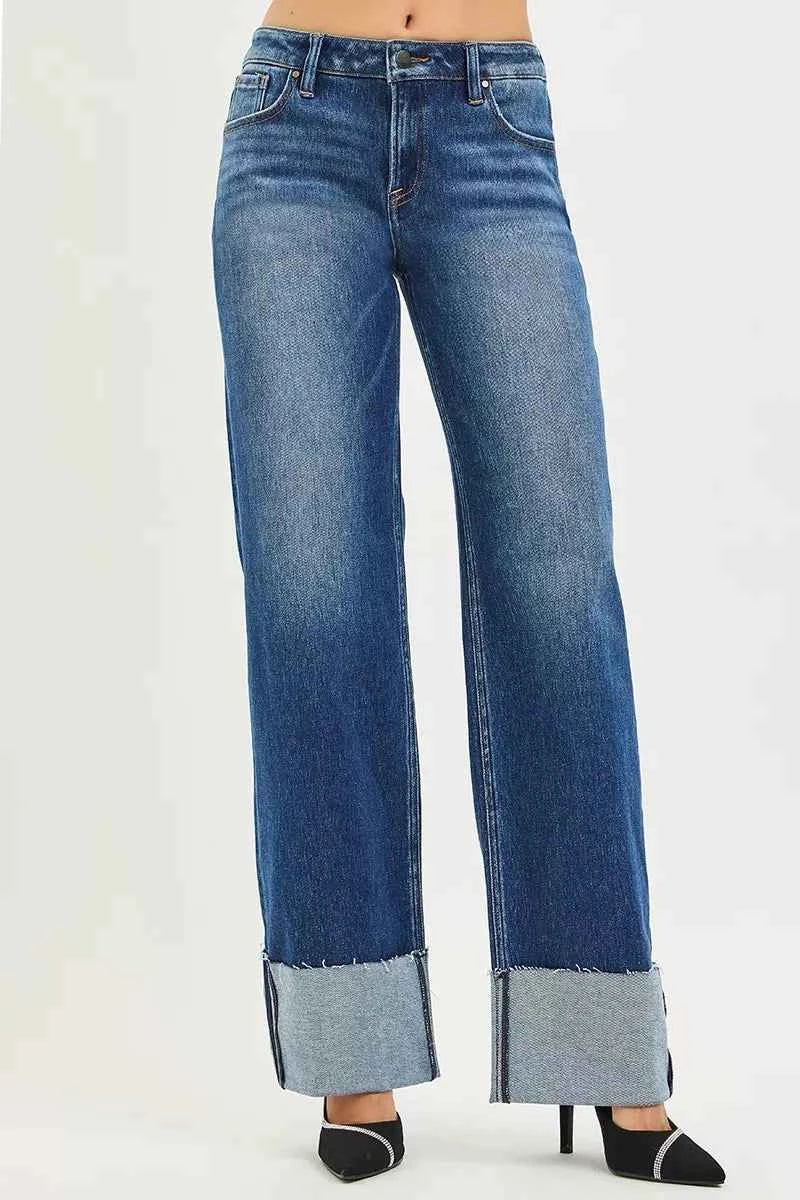 RISEN Mid Rise Wide Straight Jeans With Wide Cuff 726873c01c014c4cae327f54b0ac15b8-Max-Origin