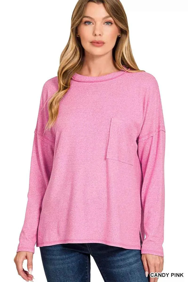 Zenana Soft Melange Hacci Round-Neck Long Sleeve T-Shirt CANDY PINK 72698ee6a811458ba9db0099ee93675b-Max-Origin