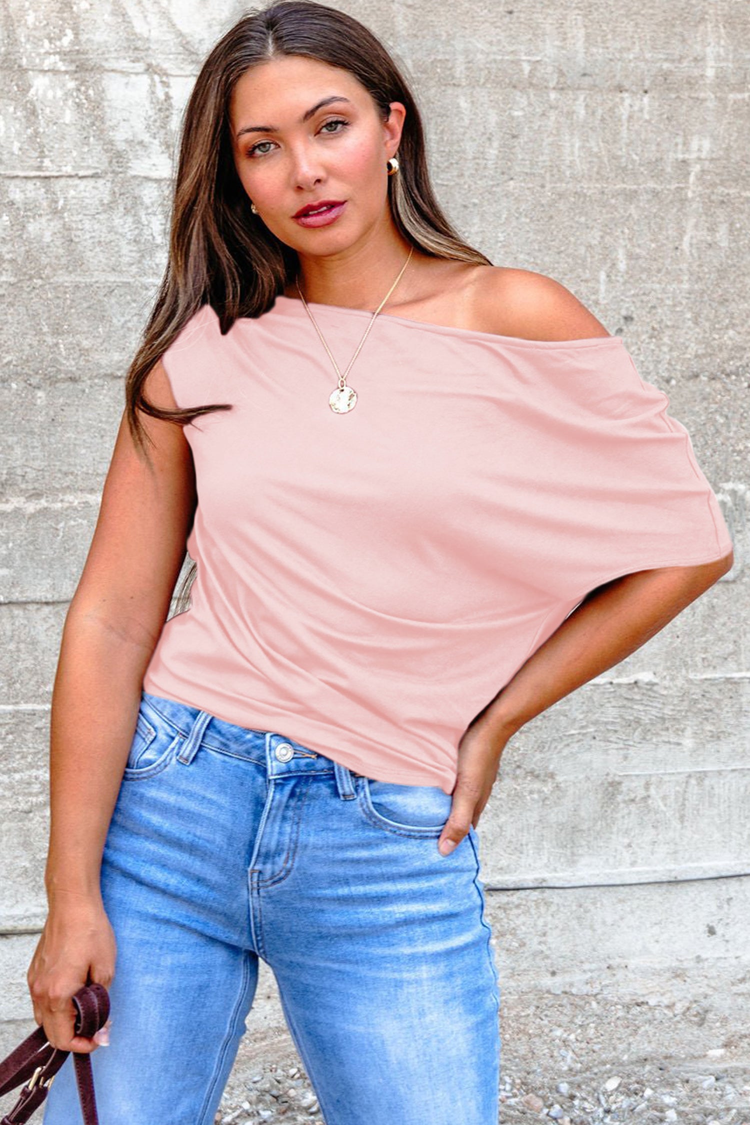 Blue Sapphire Plus Size Solid Color Asymmetric Neck Short Sleeve Blouse 7275d9e766730c4e