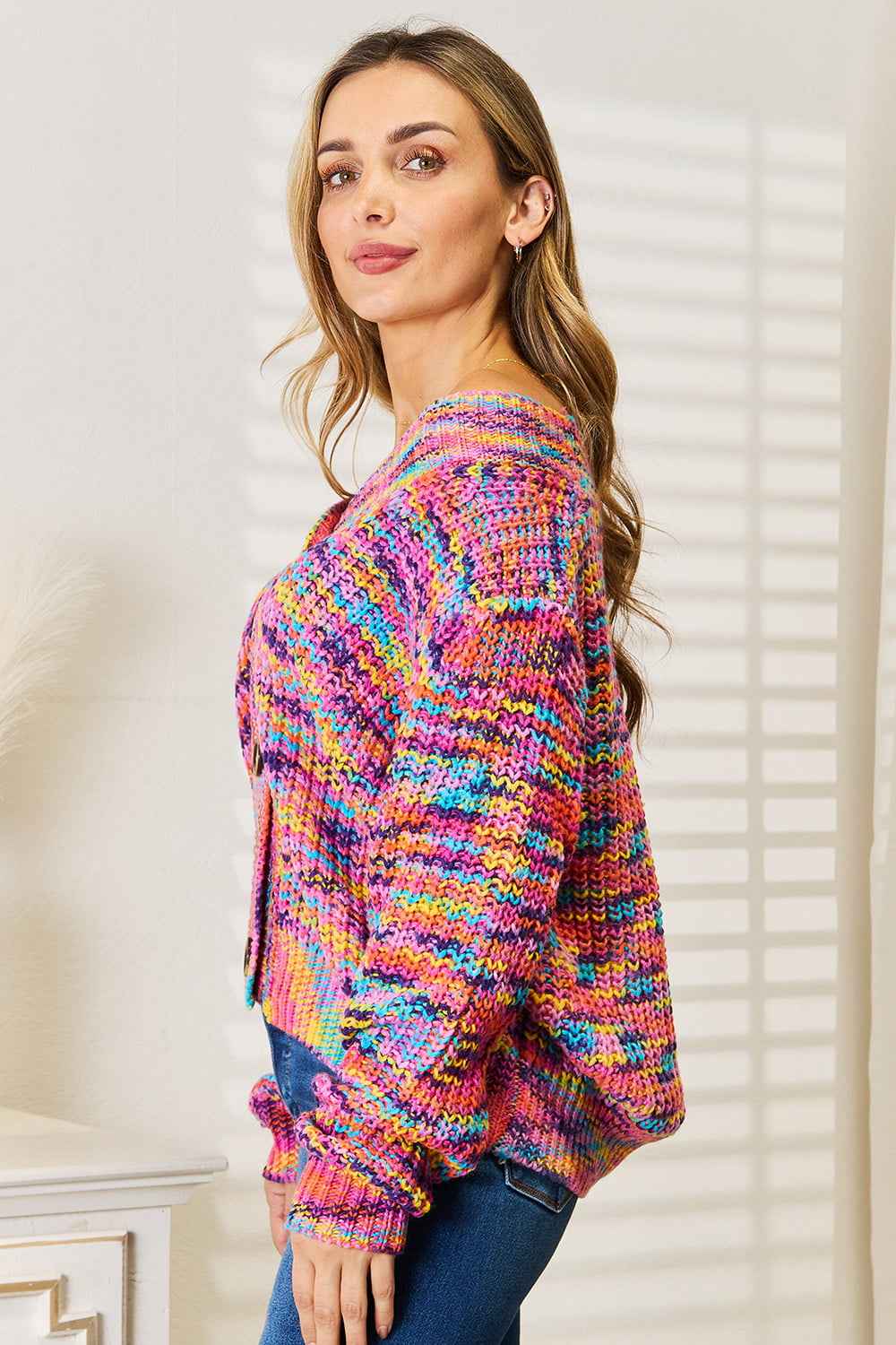 Angel Wings Woven Right V-Neck Long Sleeve Cardigan 727c534d550e4adba5beb7c95201fa98-Max
