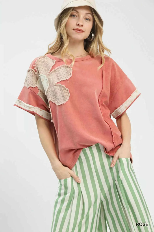 Umgee French Terry Top with Flower Patch 7280fe82-8b5c-46ad-9312-e95a55399490-Max-Origin