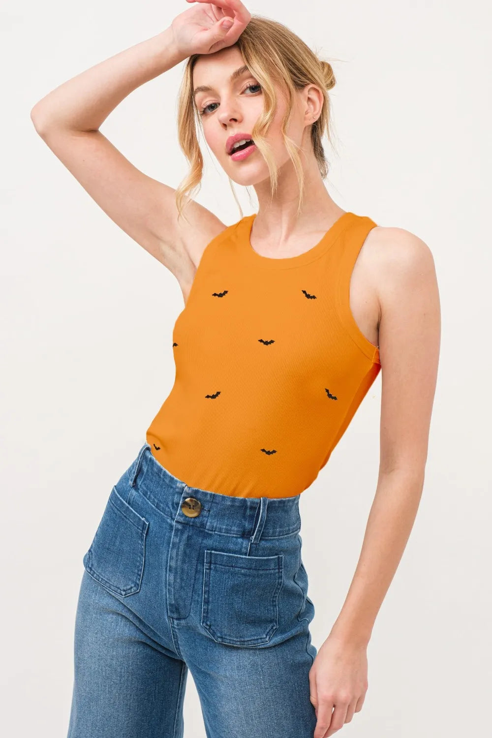 And The Why Bat Embroidered Ribbed Tank Orange 72819c24-0109-4f22-910c-4f5464e36f90-Max