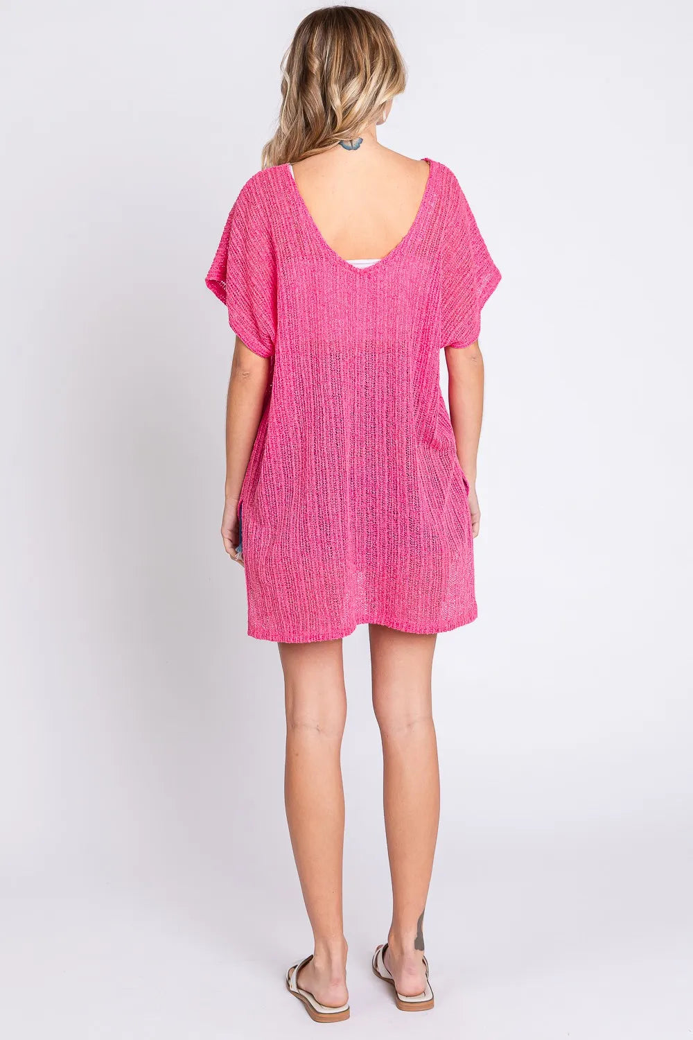 GeeGee Short Sleeve Side Slit Knit Cover Up Dress 728804b0-5049-4738-bbbf-970b7d2c904d-Max