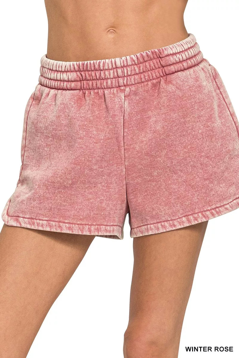 Acid Washed Elastic Waistband Dolphin Shorts 728d9f8c54c241d8a5963961d6c0d2ff-Max-Origin