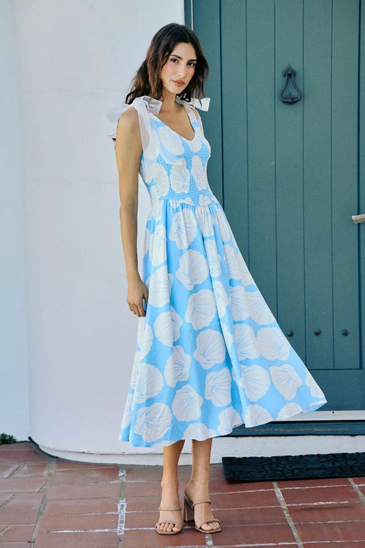 Shell Smocked Bodice Shoulder Tie Lined Midi Dress 728f10a7-877d-4e67-8c0d-b24d280309d2-Max-Origin