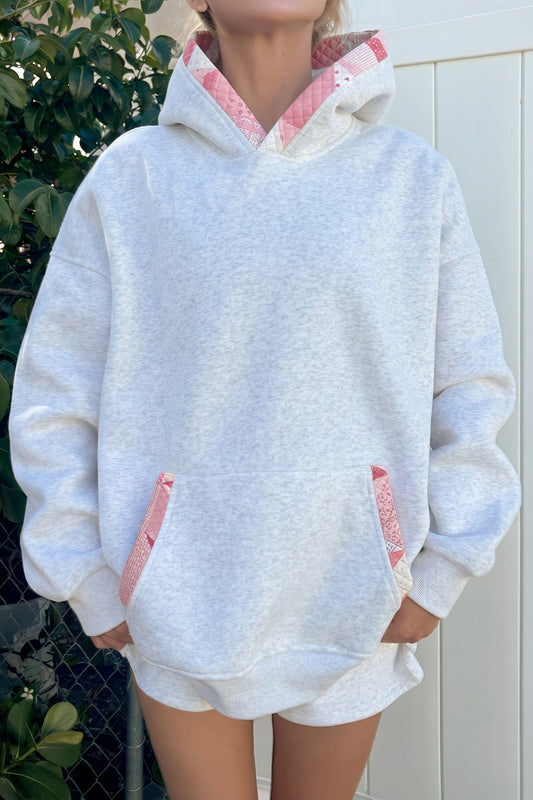 Gray Contrast Patchwork Oversized Hoodie Gray 50%Polyester+50%Cotton 7290873a3a22e989
