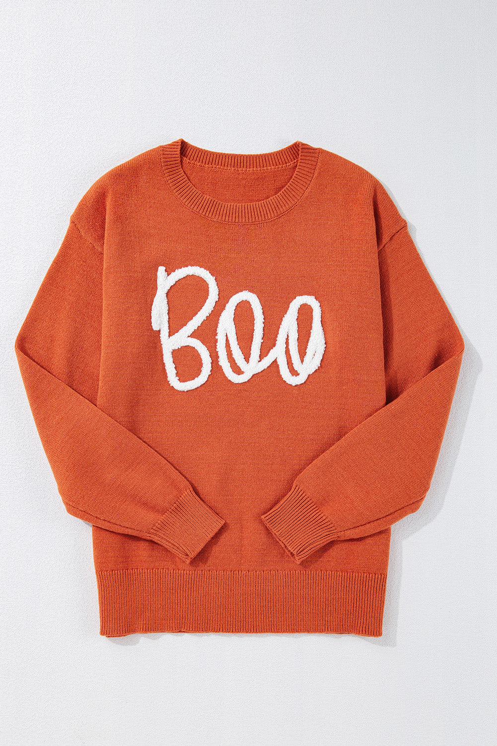 Orange Halloween Boo Drop Shoulder Knit Sweater 729508103e23e9c6
