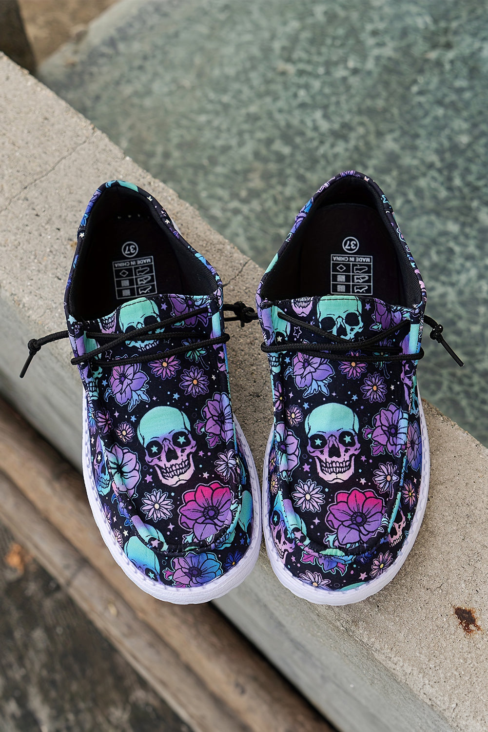 Dark Blue Halloween Skull Print Lace Up Casual Shoes 7298df1306fab920