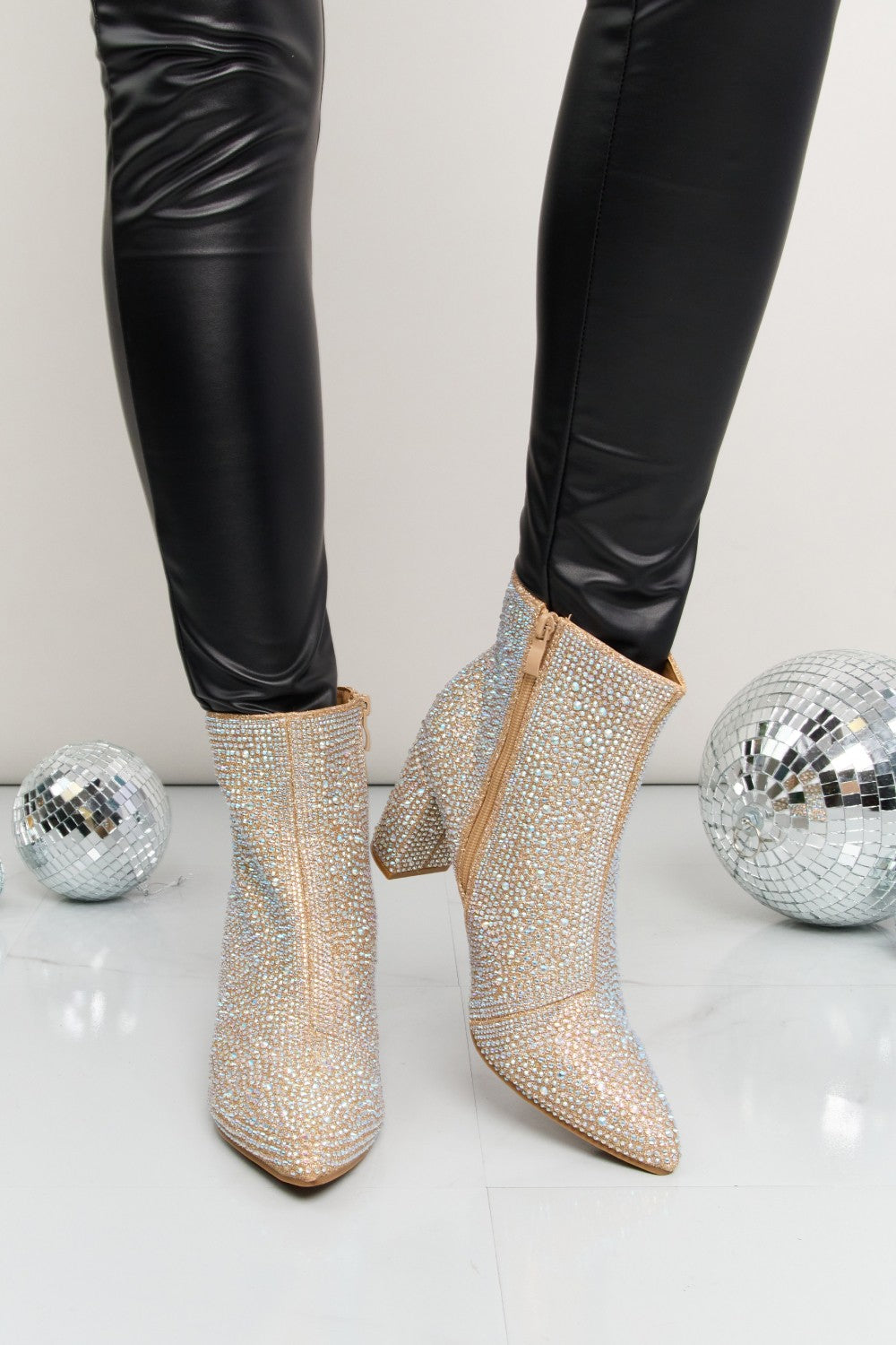 Forever Link Rhinestone Pointed Toe Mid Block Heel Booties 729c683843c249a49e139a0ccf076ec5-Max