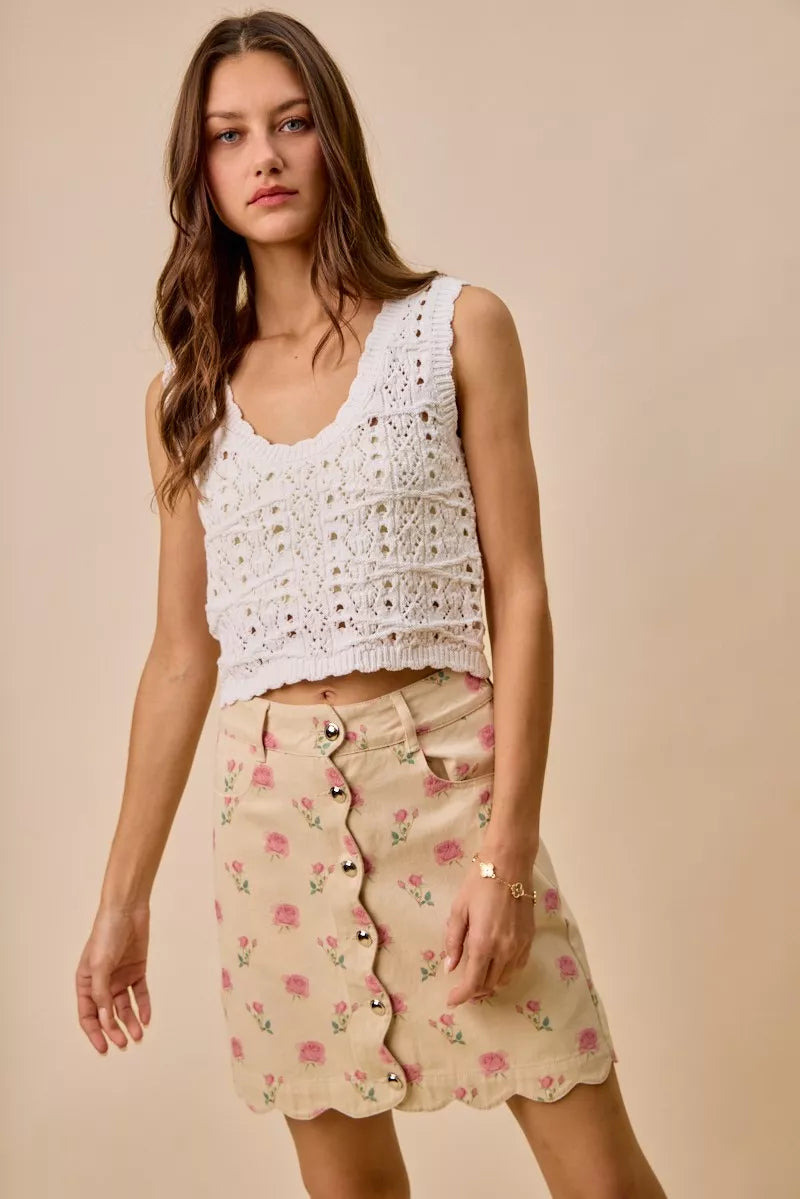SO ME Floral Rose Print Cotton Twill Scallop Mini Skirt 729c7fbd10b540e0ae03ed1702efbf69-Max-Origin