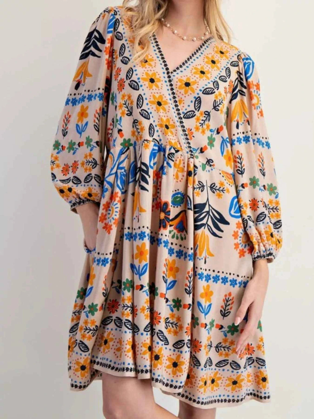 Bohemian Floral Print Long Sleeve Mini Dress 72a1628a-71e6-43f2-bb4a-699755a66a81-Max-Origin