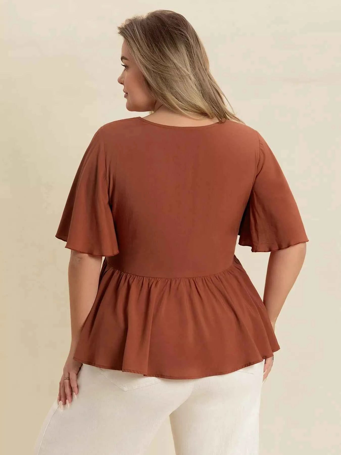 Plus Size Embroidered V-Neck Flutter Sleeve Blouse 72a26381-9c10-47f6-b51e-60d2a167454b-Max-Origin