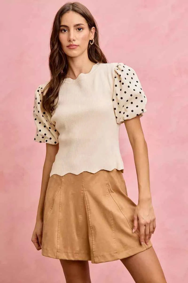 SO ME Polka Dot Contrast Woven Ballon Sleeve Blouse 72a540755cfc4bb2b7ca345bbb52f27e-Max-Origin