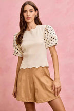 SO ME Polka Dot Contrast Woven Ballon Sleeve Blouse 72a540755cfc4bb2b7ca345bbb52f27e-Max-Origin