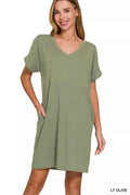Zenana Brushed Dty Rolled Short Sleeve V-Neck Dress ASH JADE 72a6c25ec60c454dac0c5a5ce6162f41-Max-Origin