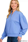 Zenana Scuba Half Zip Drop Shoulder Sweatshirt CORNFLOWER BLUE 72aaea0a5b04410cbae0768dce85e842-Max-Origin