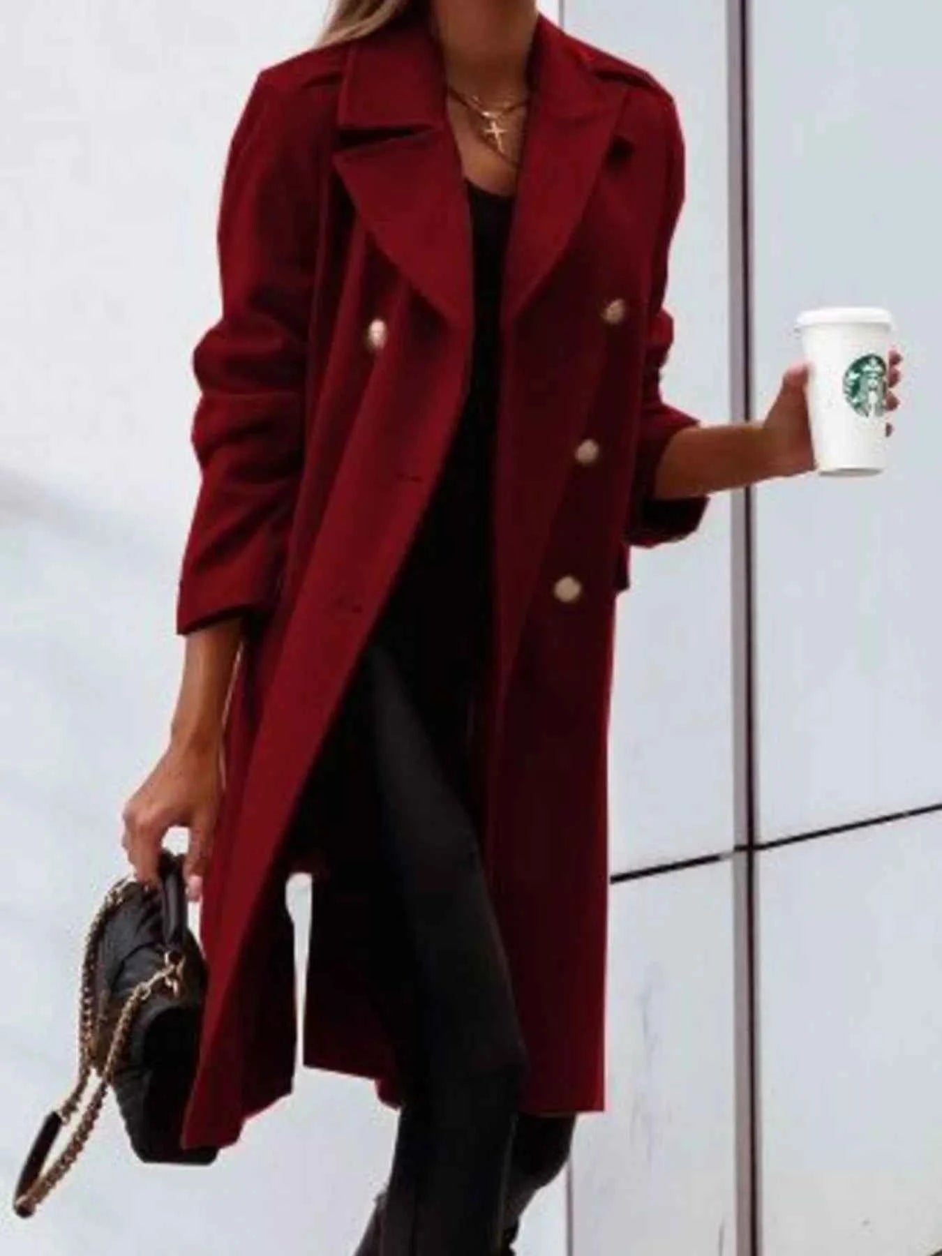 Double-Breasted Long Sleeve Coat Burgundy 72ade13c-3d2a-4bd8-ad0b-0e0be0c8564c-Max-Origin