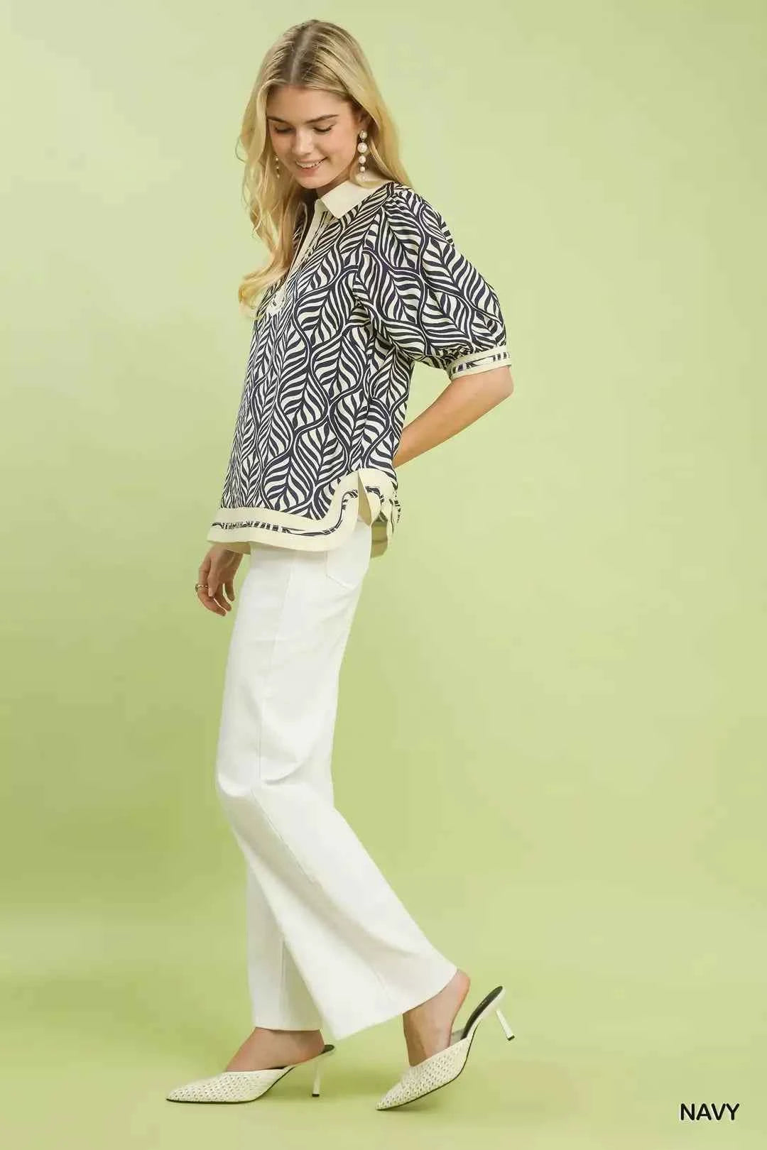 Umgee Geometric Leaf Print Popover Top 72b04672-cba9-4c22-b543-4874919ef8db-Max-Origin