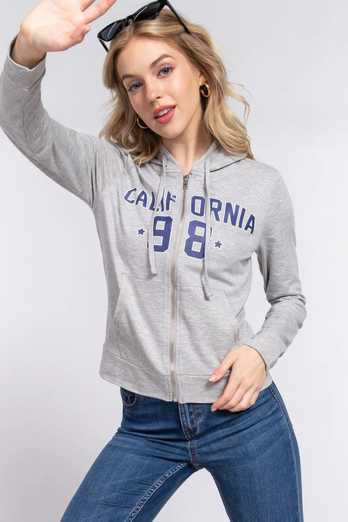 ACTIVE BASIC CALIFORNIA Zip Up Drawstring Long Sleeve Hoodie 72b0dacb-8ffb-4fa1-9856-54240a2a6bea-Max