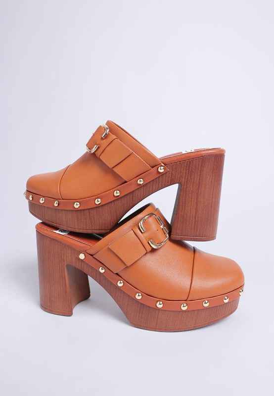 Septim Genuine Leather Studded Clog Heels 72bbff14-2be5-443d-96a5-5d97cd7d6824