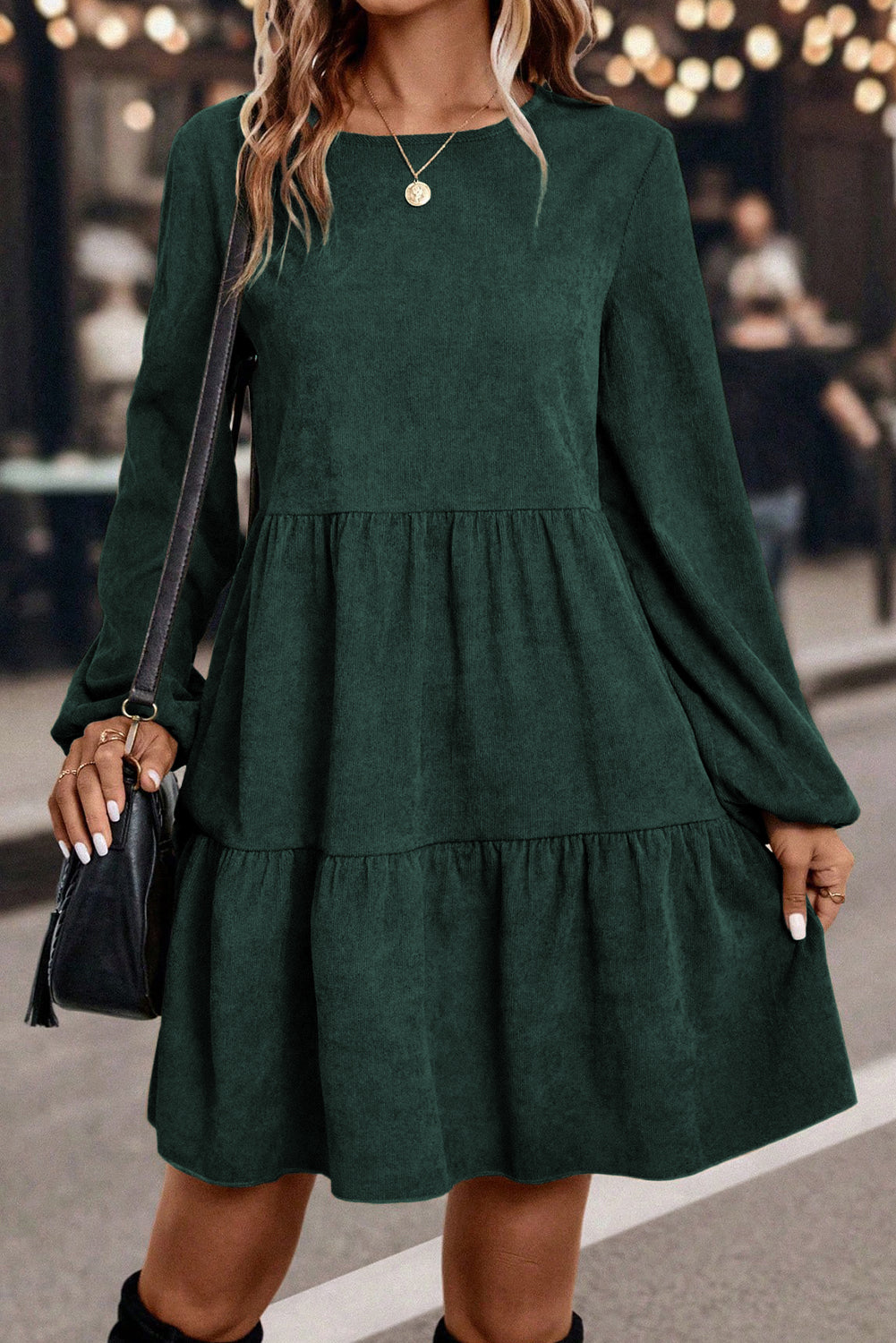 Dark Brown Lantern Sleeve Tiered Mini Dress 72cdaf9aa5352d3a