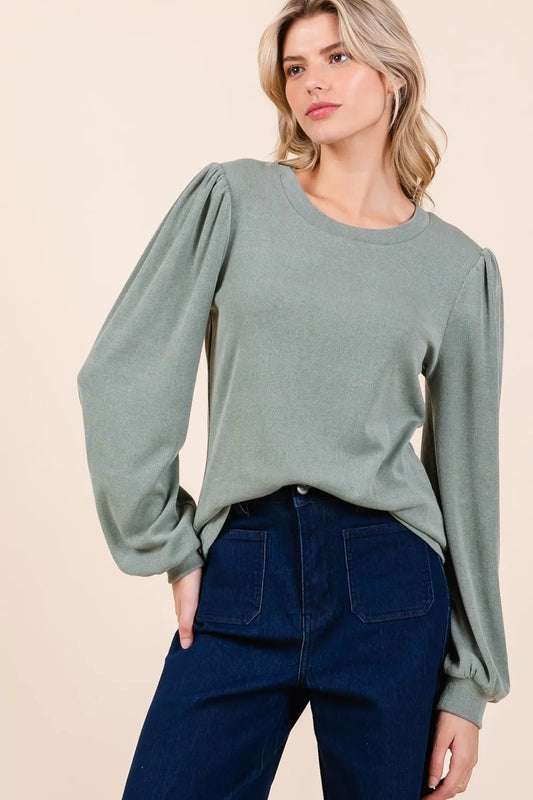 Round Neck Long Sleeve Rib Knit Top 72d1fdc1-63bd-4ca7-8487-1569d543693e-Max