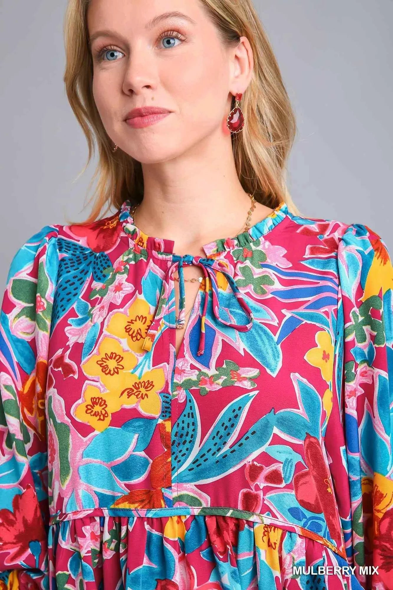 Umgee Full Size Floral Print Tie Neck Midi Dress with Pockets Plus Size 72d2d46f-4758-41e2-90e1-3155083a5efb-Max-Origin