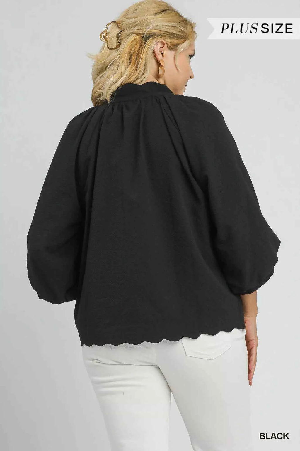 Umgee Full Size Textured Notched Balloon Sleeve Blouse Plus Size 72d569ba-8acd-4fbe-9557-01ed820aa65b-Max-Origin