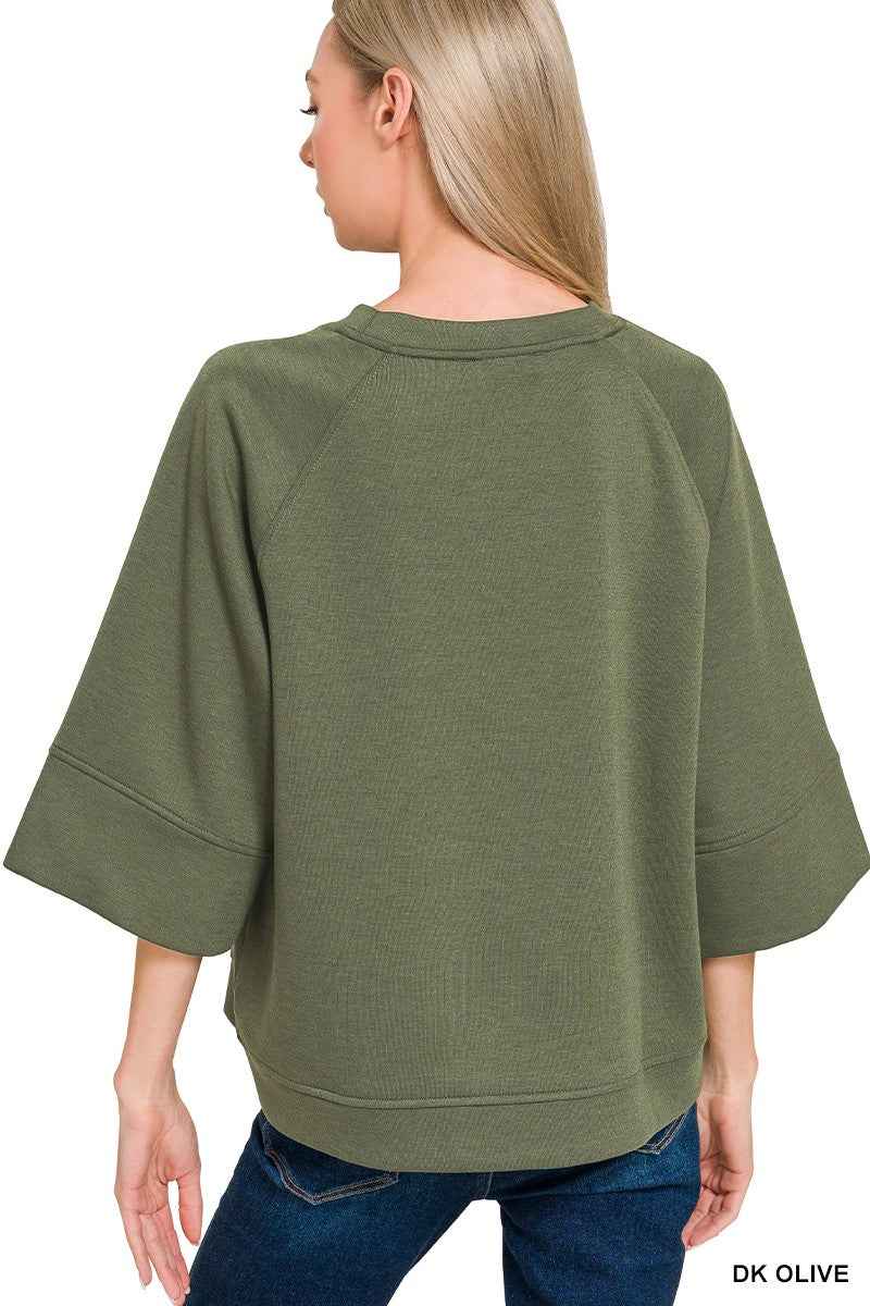 Zenana Scuba 3/4 Sleeve Pullover 72db5c43987043d38e87ba24d0474d0f-Max
