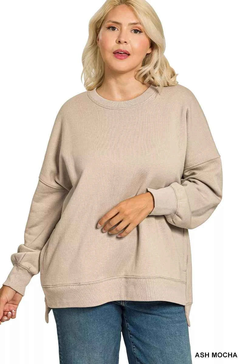 Zenana Full Size Fleece Hi-low Boyfriend Sweatshirts with Pockets Plus Size