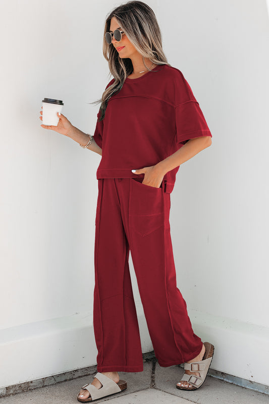 Racing Red Drop Shoulder Boxy Tee and Barrel Pants Set 72e235201cb991a2