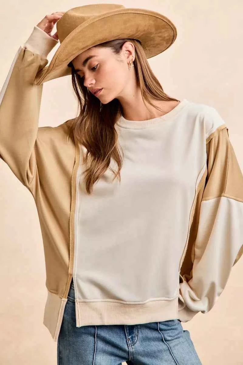 BiBi French Terry Color Block Top With Open Seam Detail 72e7bd091da641d9acdafc9a1b932174-Max-Origin